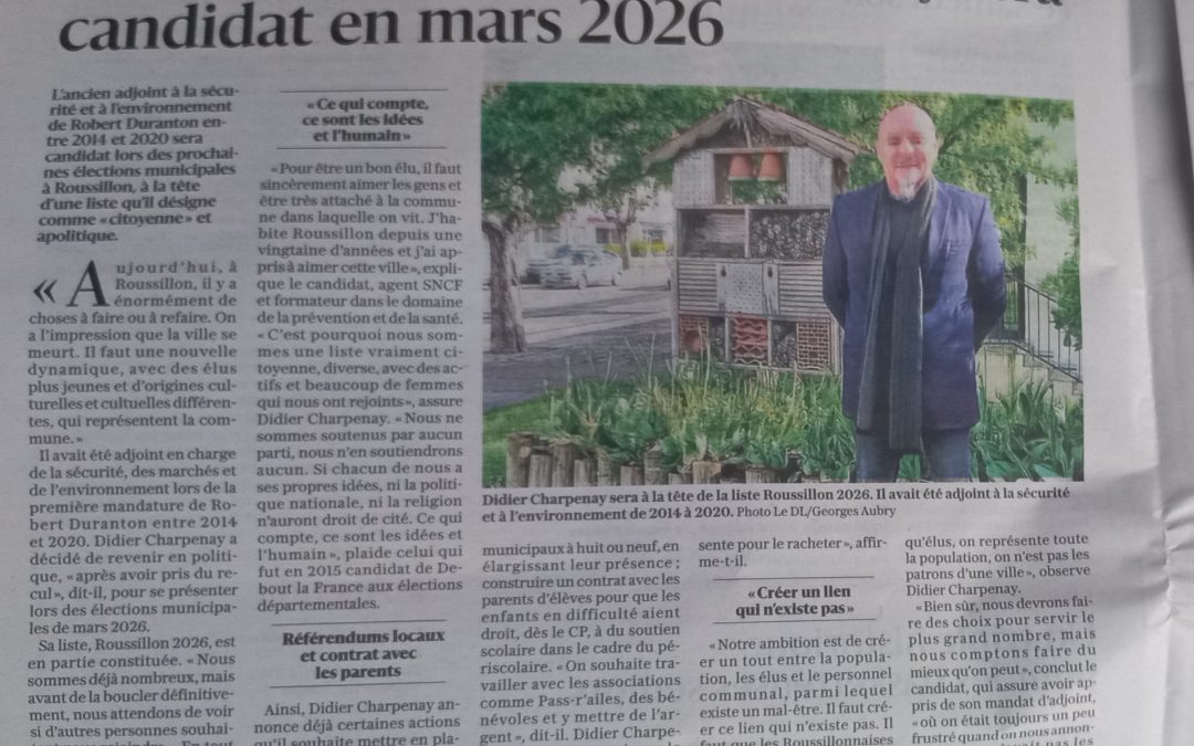 Annonce de notre liste « Roussillon 2026 » dans le Dauphiné Libéré